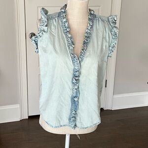 Elan Light Blue Ruffled Blouse